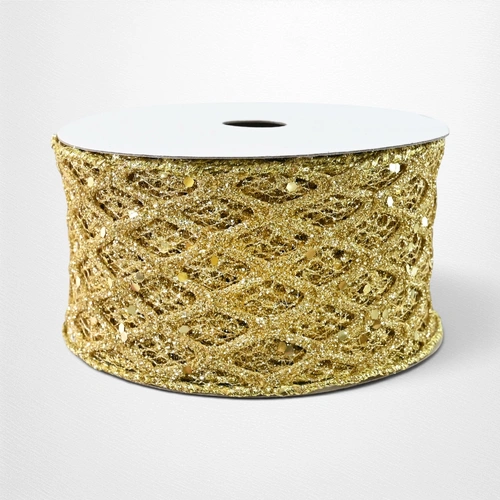 Gold Glitter Mesh Ribbon - 63mm x 5m