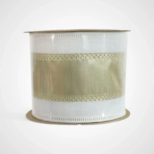 63mm Ribbon White with Gold Band (A)