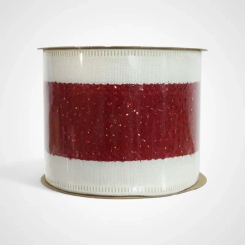 63mm Ribbon White with Red Band (A) 