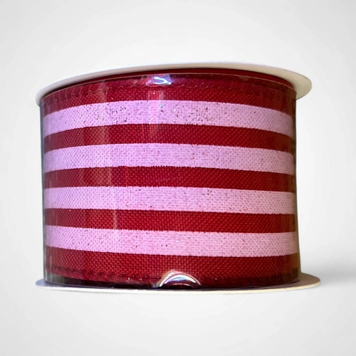 60mm Candycane Ribbon 2.7m(Red/Pink Striped)
