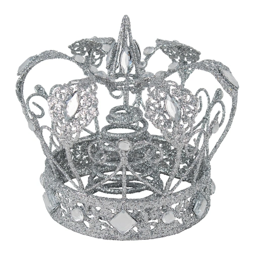Metal Silver Glitter Crown Topper