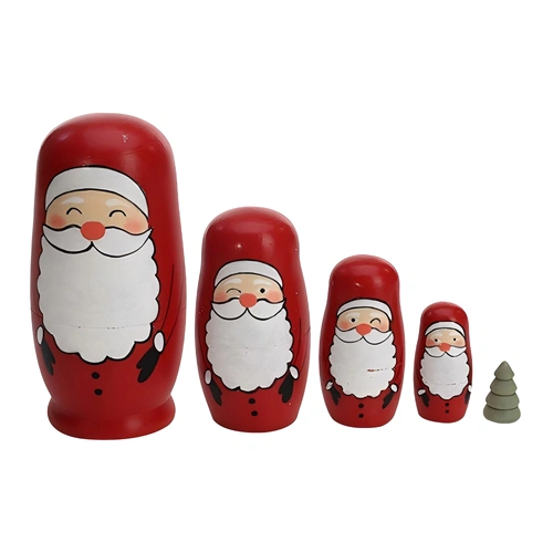 Red and White Wooden Santa Babushka