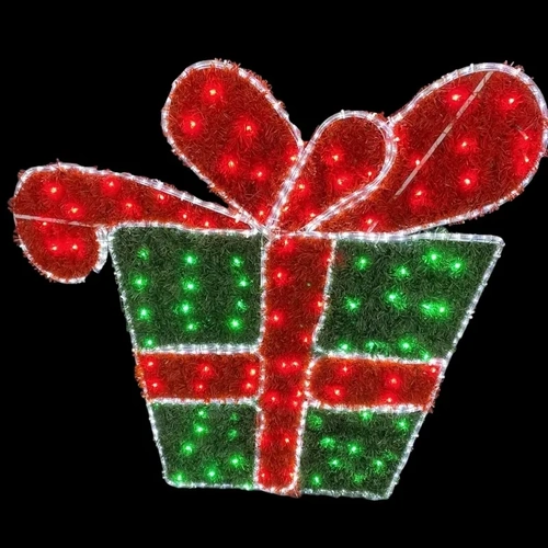 Large Giftbox with Tinsel Rope Light Motif 