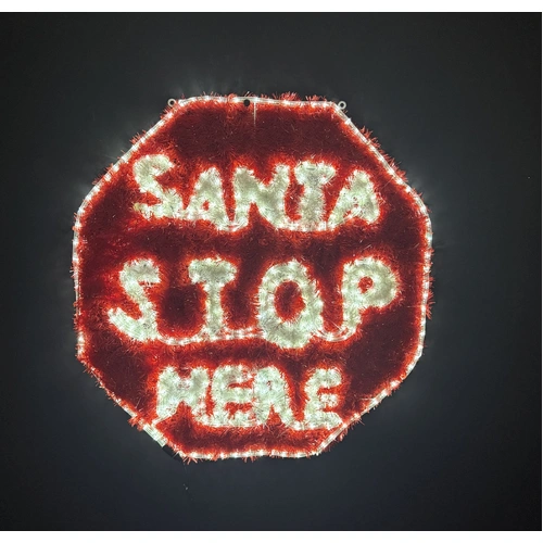 Tinsel Santa Stop Here Rope Light Motif