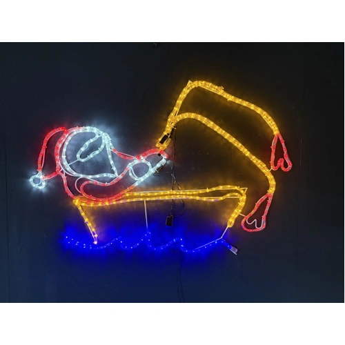 Santa Fishing in Boat Rope Light Motif 