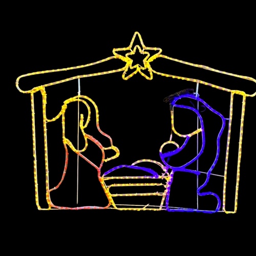 Nativity with Stable and Star Rope Light Motif - FREE SHIPPING