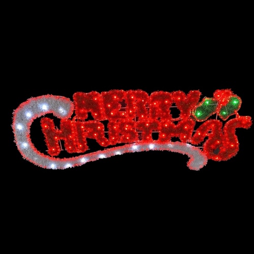 Tinsel Red Merry Christmas Rope Light Motif