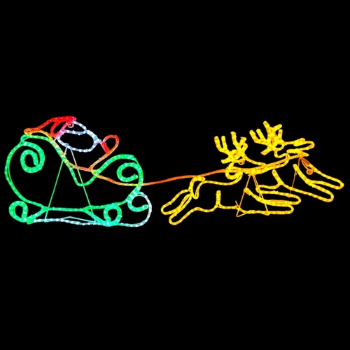 Santa Sleigh 2 Deer Rope Light Motif