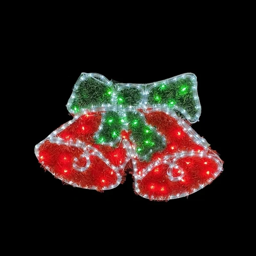 Red Double Bells Tinsel with Green Bow Rope Light Motif 