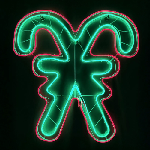 Neon Double Candy Canes Rope Light Motif 