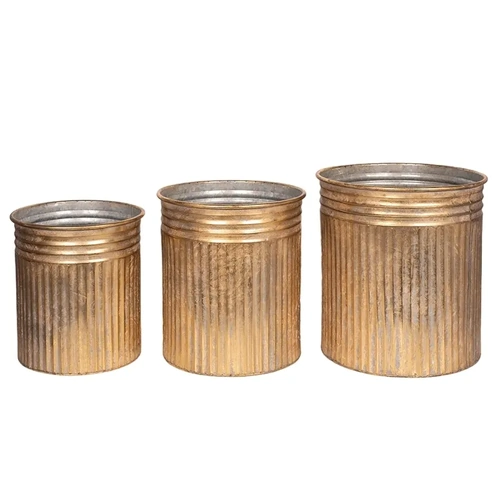 Set of 3 Gold Metal Pots